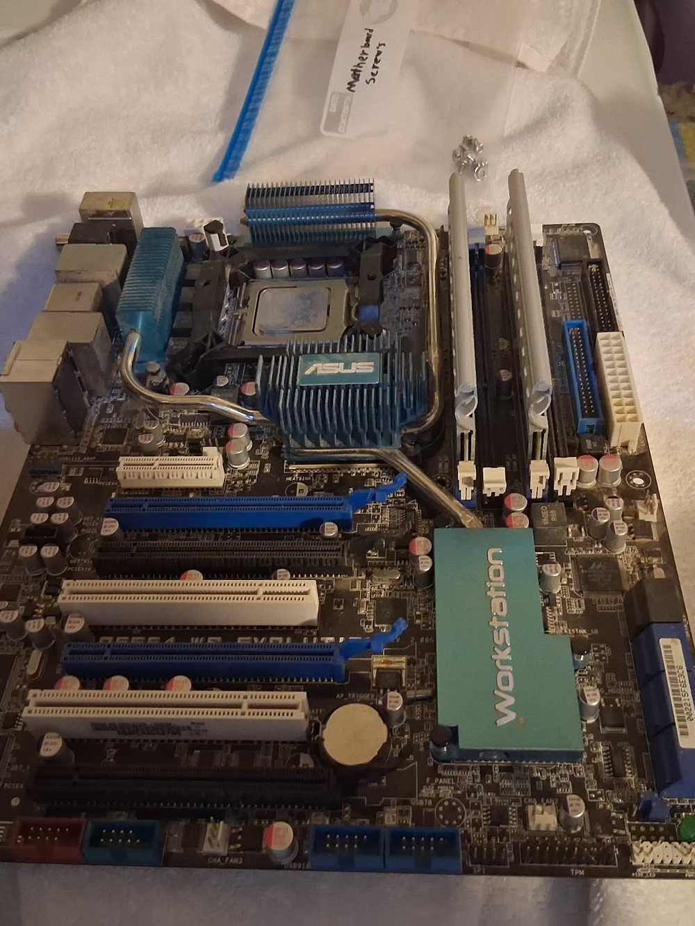 ASUS Workstation Motherboard with Blue and Black Heatsinks